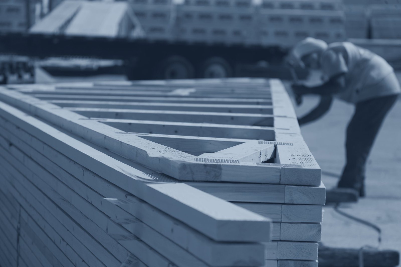 Finished trusses stacked and ready for delivery